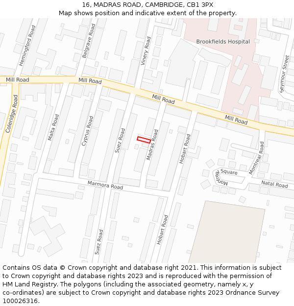 16, MADRAS ROAD, CAMBRIDGE, CB1 3PX: Location map and indicative extent of plot