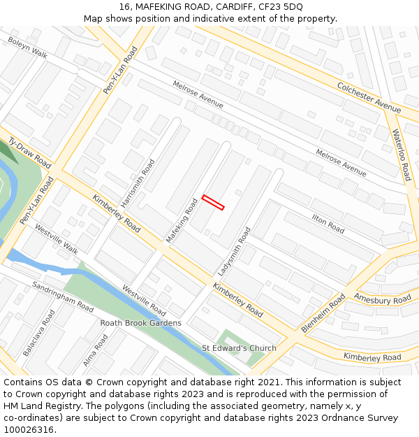 16, MAFEKING ROAD, CARDIFF, CF23 5DQ: Location map and indicative extent of plot