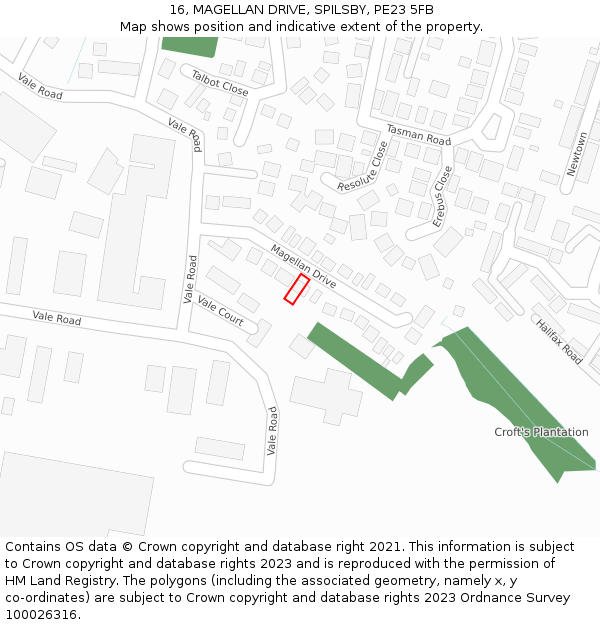 16, MAGELLAN DRIVE, SPILSBY, PE23 5FB: Location map and indicative extent of plot