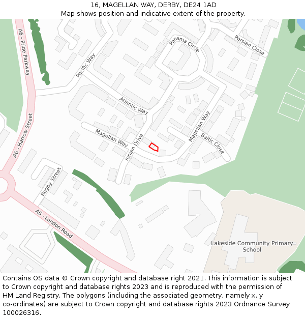 16, MAGELLAN WAY, DERBY, DE24 1AD: Location map and indicative extent of plot