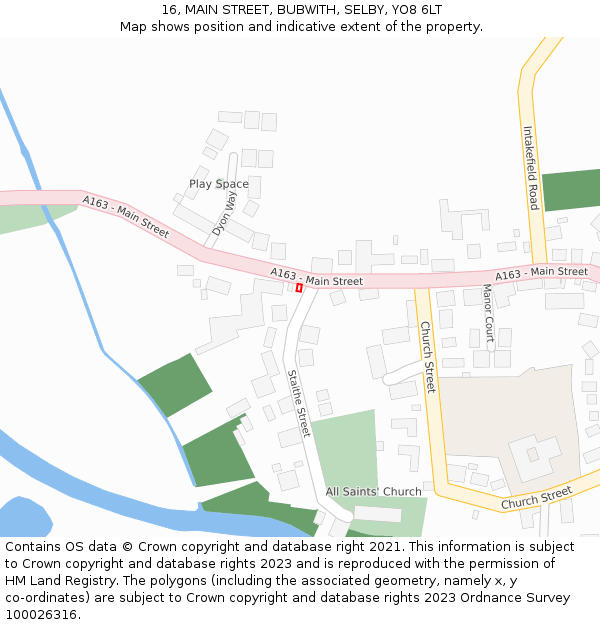 16, MAIN STREET, BUBWITH, SELBY, YO8 6LT: Location map and indicative extent of plot