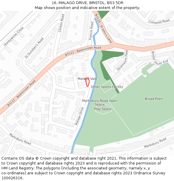 16, MALAGO DRIVE, BRISTOL, BS3 5DR: Location map and indicative extent of plot