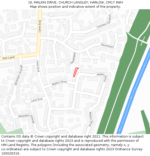 16, MALKIN DRIVE, CHURCH LANGLEY, HARLOW, CM17 9WH: Location map and indicative extent of plot