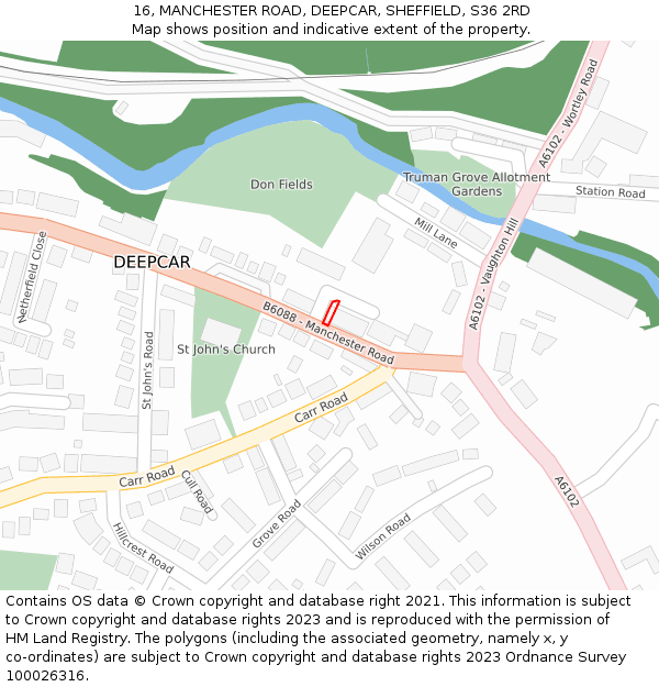 16, MANCHESTER ROAD, DEEPCAR, SHEFFIELD, S36 2RD: Location map and indicative extent of plot