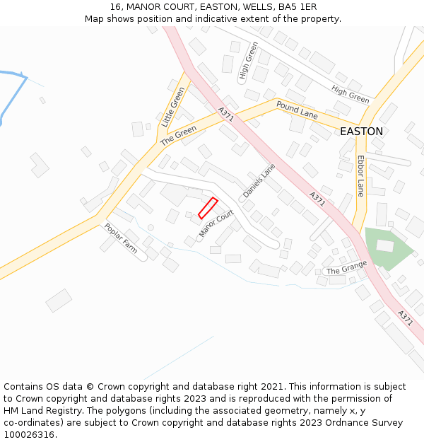 16, MANOR COURT, EASTON, WELLS, BA5 1ER: Location map and indicative extent of plot