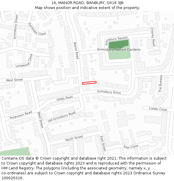 16, MANOR ROAD, BANBURY, OX16 3JB: Location map and indicative extent of plot