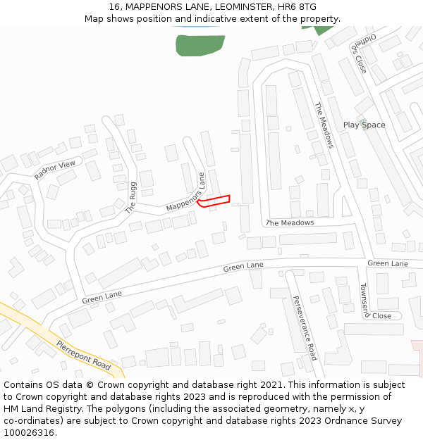 16, MAPPENORS LANE, LEOMINSTER, HR6 8TG: Location map and indicative extent of plot