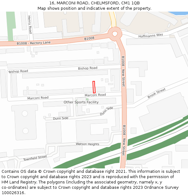 16, MARCONI ROAD, CHELMSFORD, CM1 1QB: Location map and indicative extent of plot