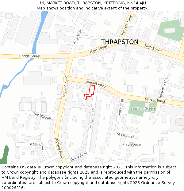 16, MARKET ROAD, THRAPSTON, KETTERING, NN14 4JU: Location map and indicative extent of plot