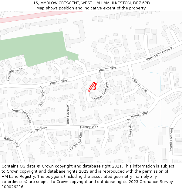 16, MARLOW CRESCENT, WEST HALLAM, ILKESTON, DE7 6PD: Location map and indicative extent of plot