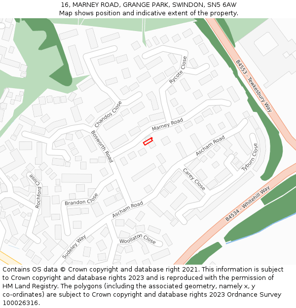 16, MARNEY ROAD, GRANGE PARK, SWINDON, SN5 6AW: Location map and indicative extent of plot