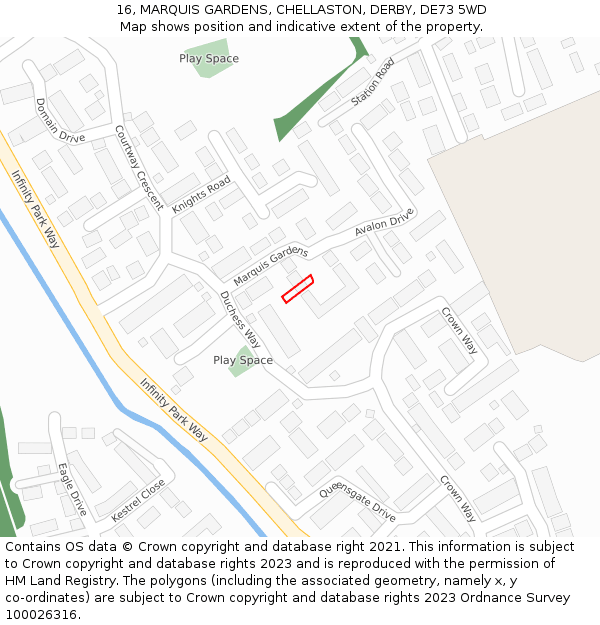 16, MARQUIS GARDENS, CHELLASTON, DERBY, DE73 5WD: Location map and indicative extent of plot