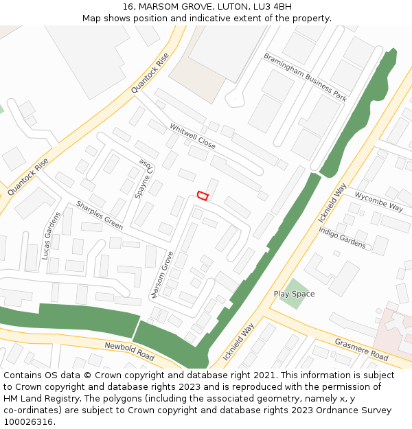16, MARSOM GROVE, LUTON, LU3 4BH: Location map and indicative extent of plot