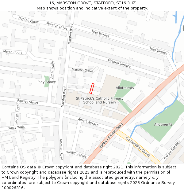 16, MARSTON GROVE, STAFFORD, ST16 3HZ: Location map and indicative extent of plot