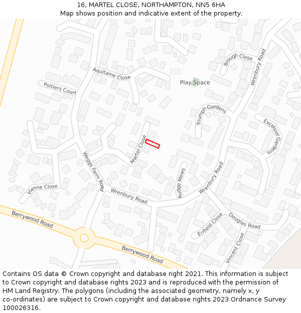 16, MARTEL CLOSE, NORTHAMPTON, NN5 6HA: Location map and indicative extent of plot