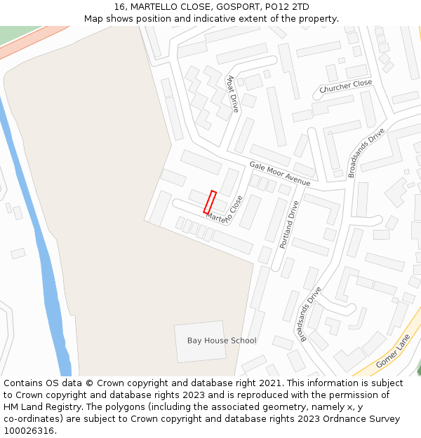16, MARTELLO CLOSE, GOSPORT, PO12 2TD: Location map and indicative extent of plot