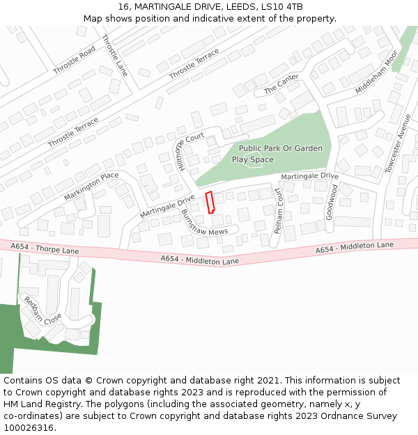16, MARTINGALE DRIVE, LEEDS, LS10 4TB: Location map and indicative extent of plot