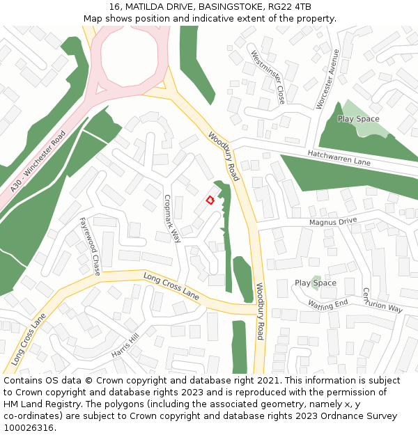 16, MATILDA DRIVE, BASINGSTOKE, RG22 4TB: Location map and indicative extent of plot