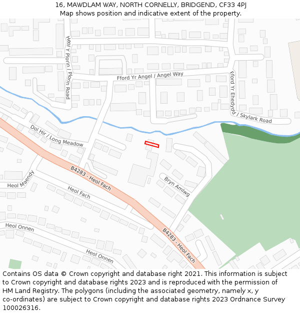 16, MAWDLAM WAY, NORTH CORNELLY, BRIDGEND, CF33 4PJ: Location map and indicative extent of plot