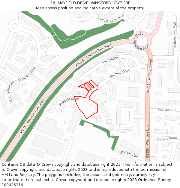 16, MAYFIELD DRIVE, WINSFORD, CW7 3RP: Location map and indicative extent of plot