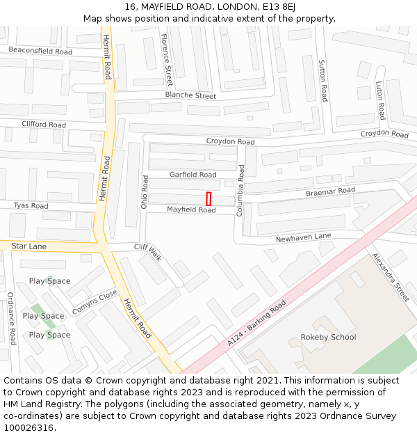 16, MAYFIELD ROAD, LONDON, E13 8EJ: Location map and indicative extent of plot