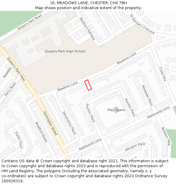 16, MEADOWS LANE, CHESTER, CH4 7BH: Location map and indicative extent of plot
