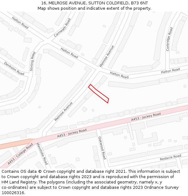 16, MELROSE AVENUE, SUTTON COLDFIELD, B73 6NT: Location map and indicative extent of plot