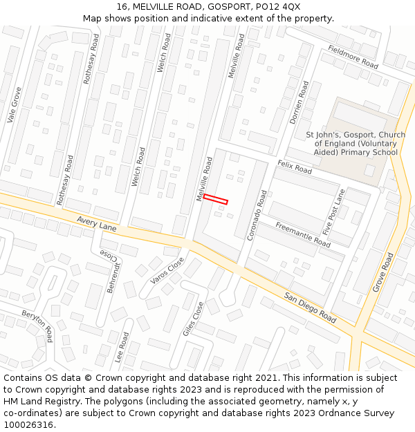 16, MELVILLE ROAD, GOSPORT, PO12 4QX: Location map and indicative extent of plot