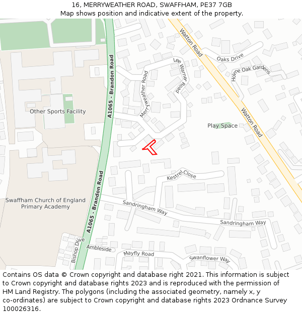16, MERRYWEATHER ROAD, SWAFFHAM, PE37 7GB: Location map and indicative extent of plot