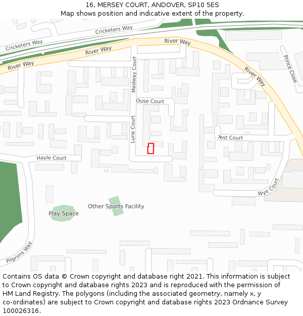 16, MERSEY COURT, ANDOVER, SP10 5ES: Location map and indicative extent of plot