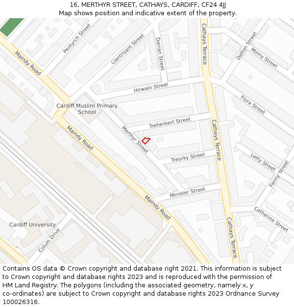 16, MERTHYR STREET, CATHAYS, CARDIFF, CF24 4JJ: Location map and indicative extent of plot