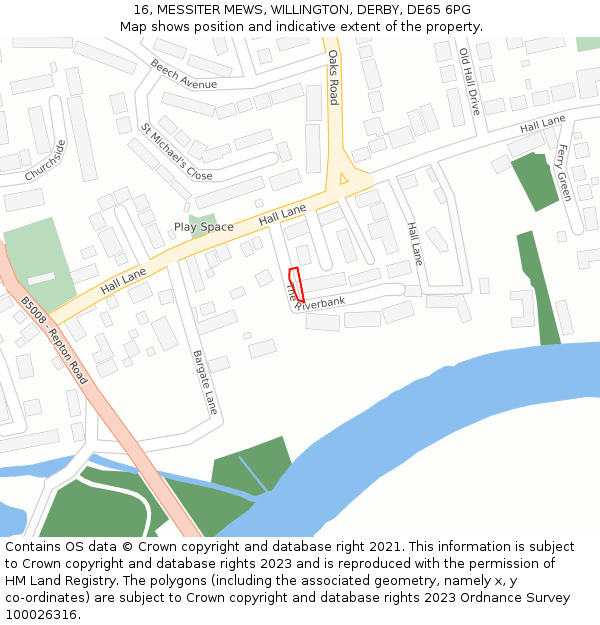 16, MESSITER MEWS, WILLINGTON, DERBY, DE65 6PG: Location map and indicative extent of plot