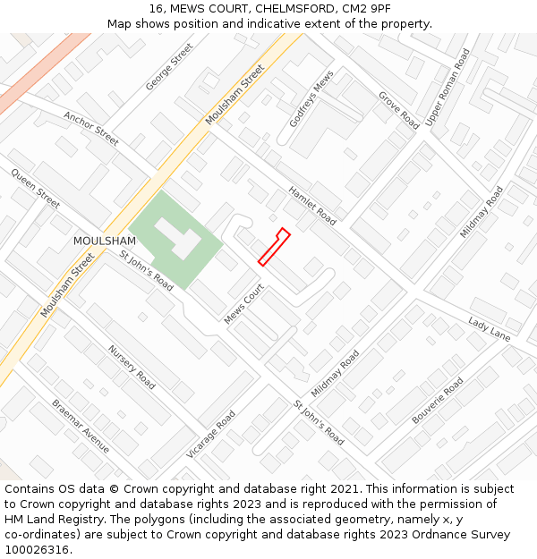 16, MEWS COURT, CHELMSFORD, CM2 9PF: Location map and indicative extent of plot