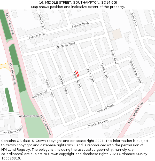 16, MIDDLE STREET, SOUTHAMPTON, SO14 6GJ: Location map and indicative extent of plot