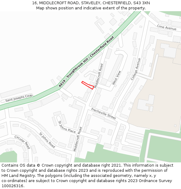 16, MIDDLECROFT ROAD, STAVELEY, CHESTERFIELD, S43 3XN: Location map and indicative extent of plot