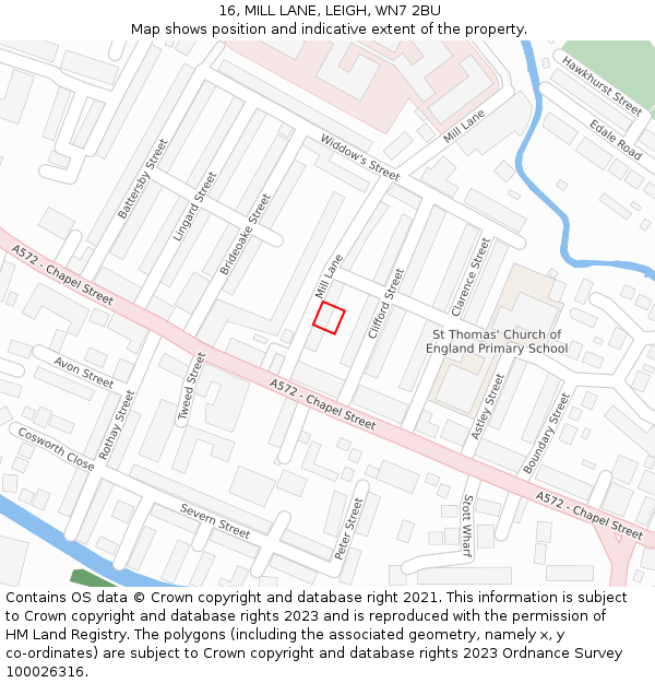 16, MILL LANE, LEIGH, WN7 2BU: Location map and indicative extent of plot