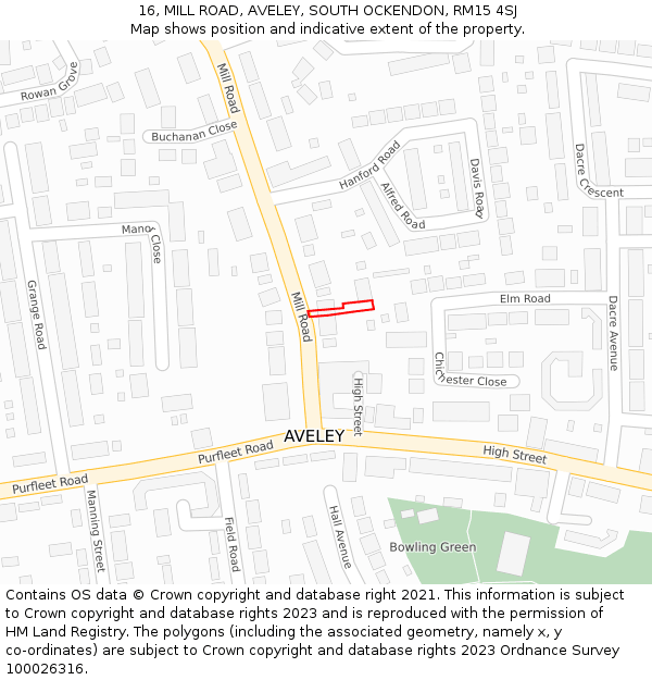 16, MILL ROAD, AVELEY, SOUTH OCKENDON, RM15 4SJ: Location map and indicative extent of plot