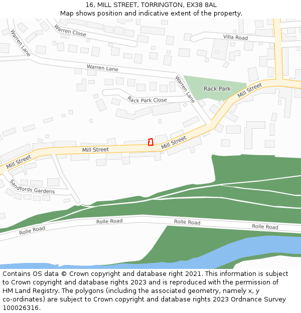 16, MILL STREET, TORRINGTON, EX38 8AL: Location map and indicative extent of plot