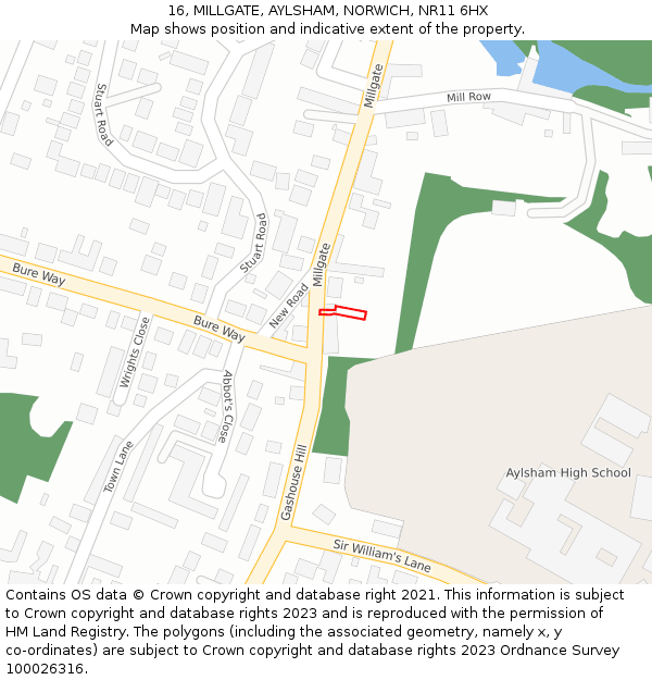 16, MILLGATE, AYLSHAM, NORWICH, NR11 6HX: Location map and indicative extent of plot