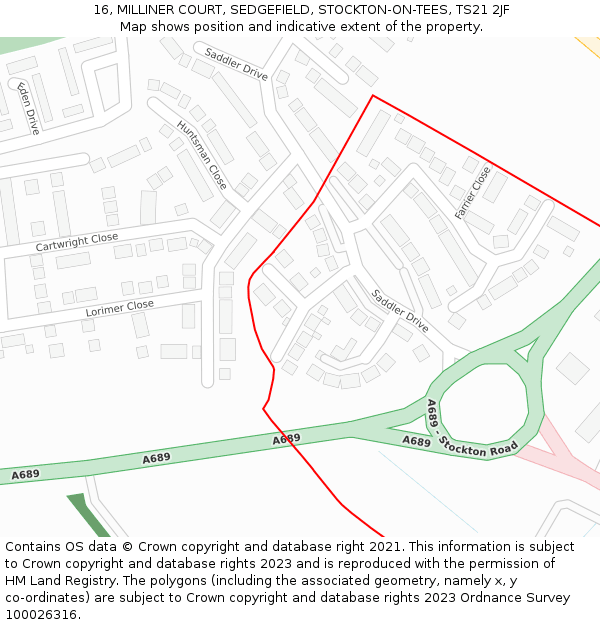 16, MILLINER COURT, SEDGEFIELD, STOCKTON-ON-TEES, TS21 2JF: Location map and indicative extent of plot