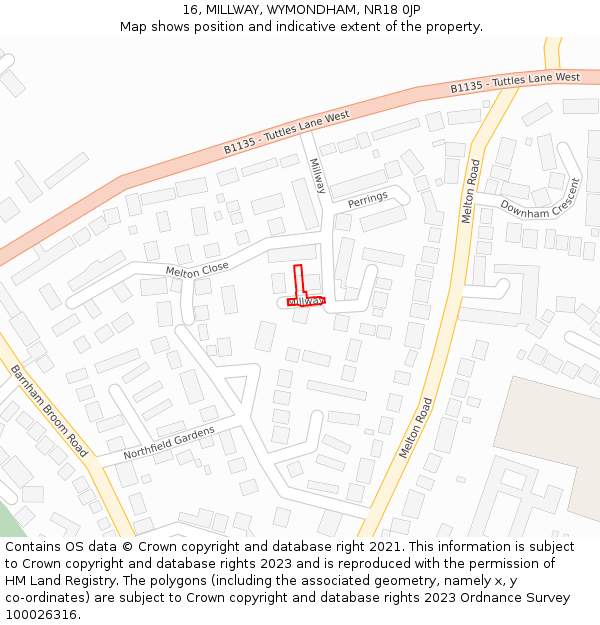 16, MILLWAY, WYMONDHAM, NR18 0JP: Location map and indicative extent of plot