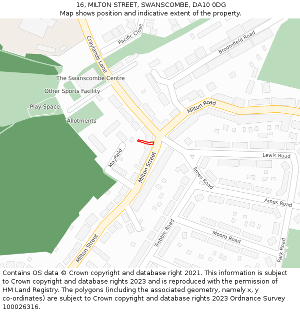 16, MILTON STREET, SWANSCOMBE, DA10 0DG: Location map and indicative extent of plot