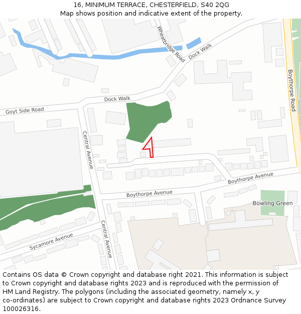 16, MINIMUM TERRACE, CHESTERFIELD, S40 2QG: Location map and indicative extent of plot