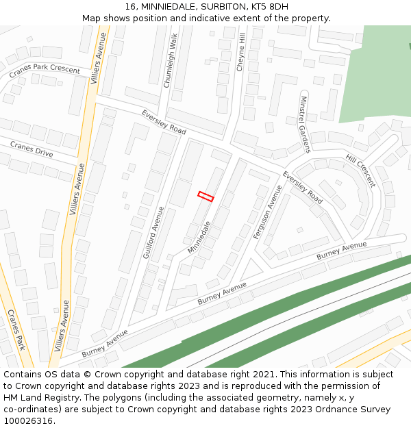 16, MINNIEDALE, SURBITON, KT5 8DH: Location map and indicative extent of plot