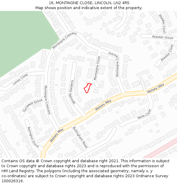 16, MONTAIGNE CLOSE, LINCOLN, LN2 4RS: Location map and indicative extent of plot