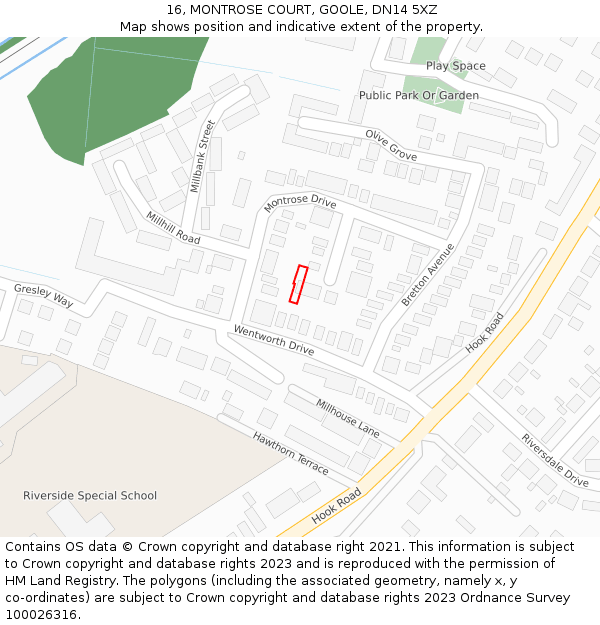 16, MONTROSE COURT, GOOLE, DN14 5XZ: Location map and indicative extent of plot