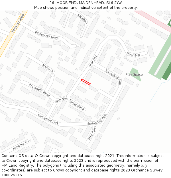 16, MOOR END, MAIDENHEAD, SL6 2YW: Location map and indicative extent of plot