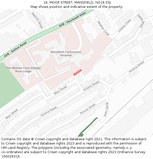 16, MOOR STREET, MANSFIELD, NG18 5SJ: Location map and indicative extent of plot
