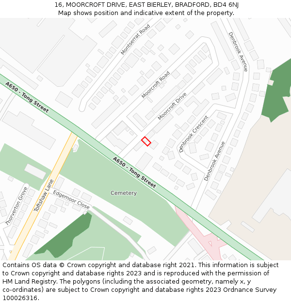 16, MOORCROFT DRIVE, EAST BIERLEY, BRADFORD, BD4 6NJ: Location map and indicative extent of plot