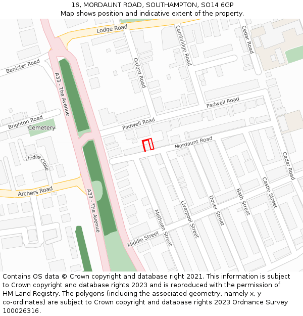 16, MORDAUNT ROAD, SOUTHAMPTON, SO14 6GP: Location map and indicative extent of plot